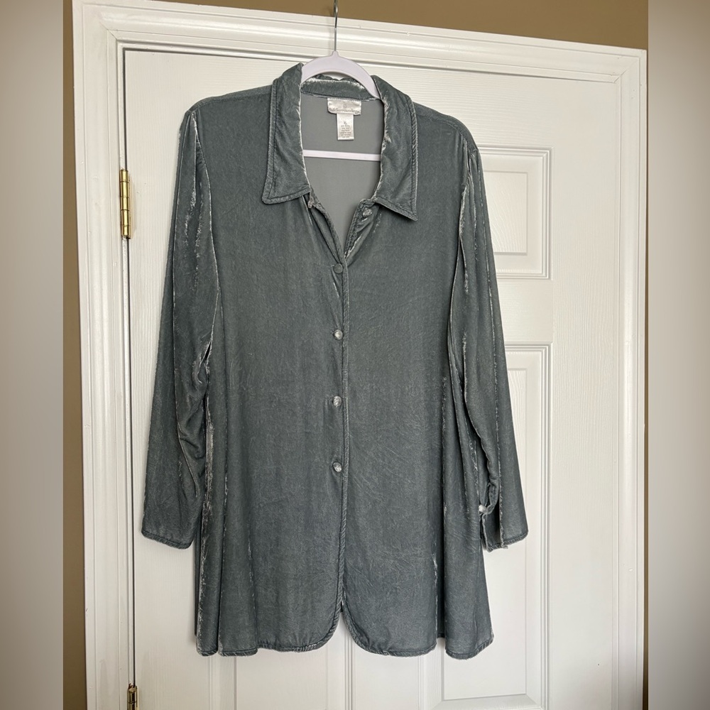 Stunning Gray Button-Up Velvet tunic Shirt